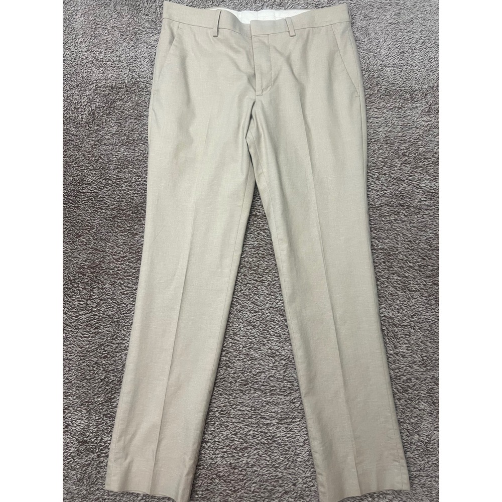 Express Mens 28x30 Extra Slim Beige Tencel Linen Blend Dress Pants Stretch